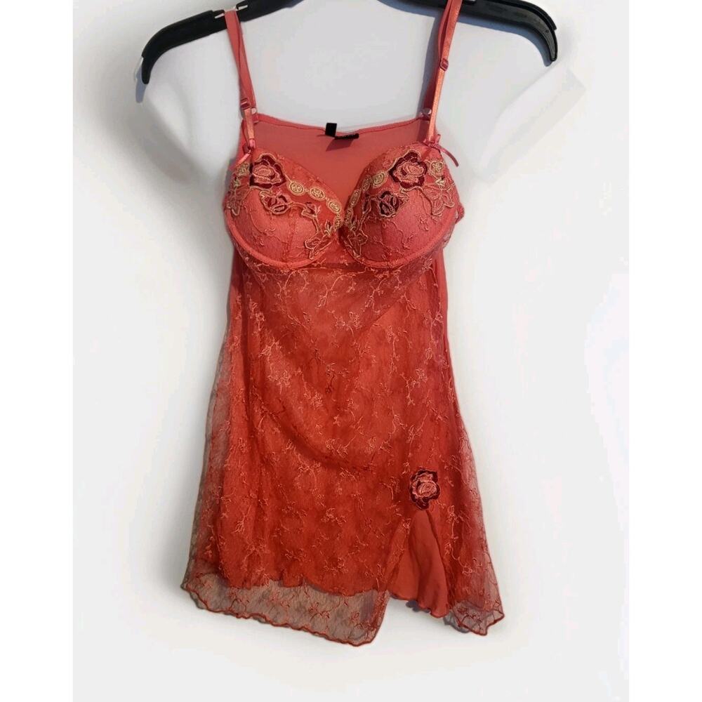 Pink Floral Embroidered Babydoll Lingerie Fantasy Sexy Romantic Fairy Dainty